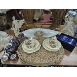 A selection of miscellaneous, including placemates, egg cups. Coronation ware and resin figure