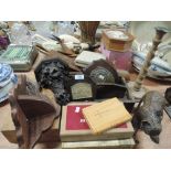 A selection of misc, mainly treen including Black Forest style wall sconce and bear ornament