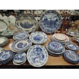 A selection of 19th Century and later blue and white ware
