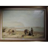 A large oil on canvas depicting children on beech