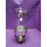 A silver plated spirit burner claret jug or chocolate pot