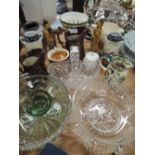 A selection of ceramics and glassware including copper lustre, German vase and Masons milk jug