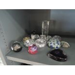 A selection of fine glass paper weights including Caithness and Edinburgh