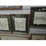 A set of three prints, indistinctly signed, townscapes