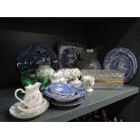 A selection of blue and white wear ceramics including Spode