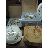 A selection of collectors plates and cake stands