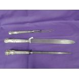 An HM silver handled carving knife and fork in the kings pattern and a similar HM silver handled