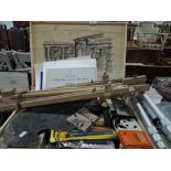 A selection of art supplies and equipment including easel