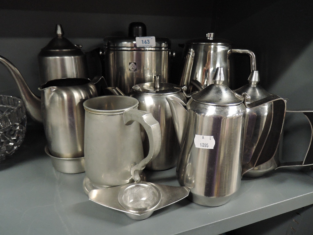 A selection of stainless steel coffee and tea pots