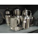 A selection of stainless steel coffee and tea pots