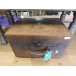 A vintage leather travel case and selection of 78s