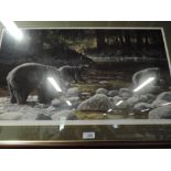 A signed print after Calvert of black bears fishing