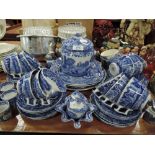 A selection of blue and white wears by Copeland Spode including tea cups and saucer sets
