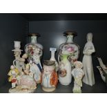 A selection of figures and figurines including vase pair