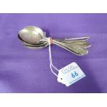 Seven assorted HM silver teaspoons and an HM silver caddy spoon of plain form