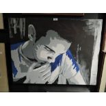 A large oil on canvas of man in thought signed Joalz