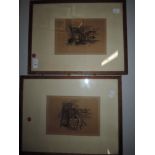 A pair of etching prints