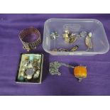 A small selection of costume jewellery including clip earrings, bangle, pendant, cufflinks etc