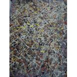 A large expressionist oil on canvas in a Jackson Pollock style