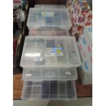 A box containing nine cases of assorted jewellery crafters beads including glass, polished minerals,