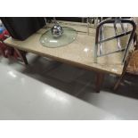 A modern marble topped coffee table on hardwood base, similar to lots 401 & 402