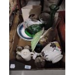 A selection of ceramics including green glass