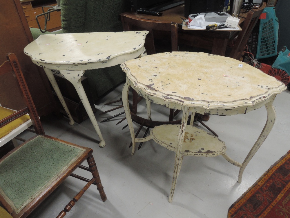 Two side tables, shabby chic finish