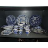 A selection of blue and white wears including Olde Alton ware tea pot and hard paste