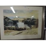 A large water colour of Tarn Hows by Ben Haslam