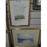 A print and water colour of Paris
