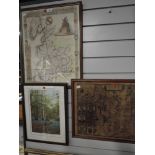 A selection of map prints including Lancashire