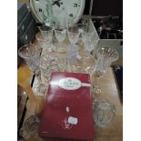 A selection of clear cut glass wares including Royal Albert