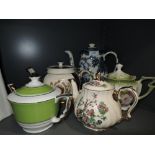 A selection of teapots including blue and white