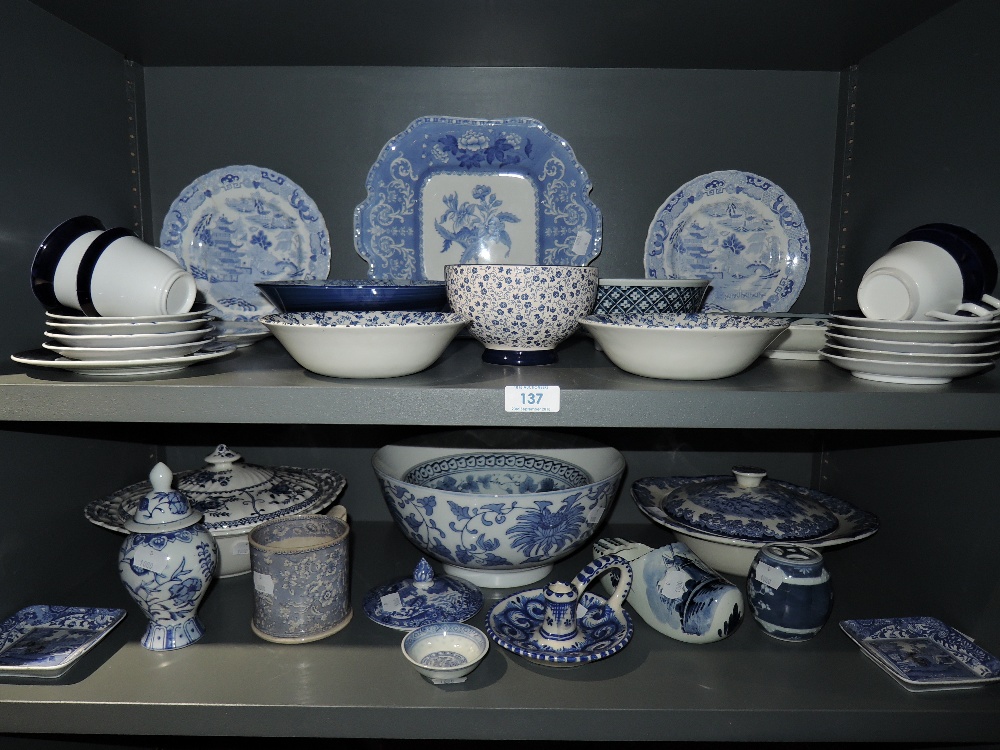 A selection of blue and white wears including Chinese hard paste and similar