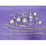 A small selection of costume jewellery including tie slide, cufflinks, Bulova watch etc