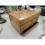 A Victorian walnut jewellery box having fitted tray interior and drawer