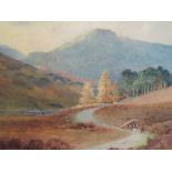 A watercolour, D Gould, Lakeland pass, signed and dated 1908. 10in x 14in