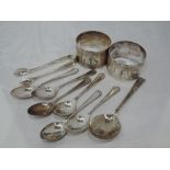 A small selection of HM silver including coffee spoons, pair of napkin rings etc