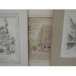 A watercolour, Charlotte Halliday, Abbey Road Corner, signed and dated, 10in x 8.5in, and two pen