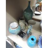 A selection of Studio ceramics and similar Jenny Eaton crackle glaze bottle vase, Hugh West raku