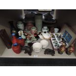 A selection of Oriental ware including cloisonne boxed jars, hardstone figure