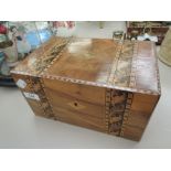 A Victorian Tunbridgeware sewing box having fitted interior