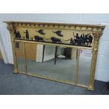 An early 19th century Regency gilt wood and plaster overmantel mirror of trypict design having