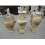 Three Royal Worcester vases, various having gilt heightened floral decoration on blush ground