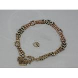 A 9ct three coloured gold fancy link bracelet with padlock clasp (AF)