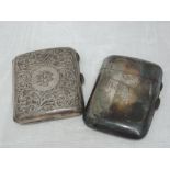 A silver cigarette case having engraved scroll decoration and monogrammed cartouche, Birmingham