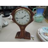 An Edwardian mahogany mantel clock of Art Nouveau tulip design having inlay decoration