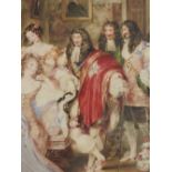 A watercolour F P Stephanoff, Court of Charles, signed and dated 1836, 18in x 15.5in