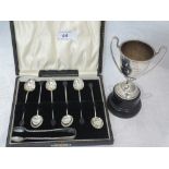 A cased set of six silver coffee spoons of plain forn having coffee bean knops, Birmingham 1924,