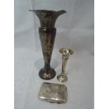 Three pieces of HM silver including a stem vase of trumpet form, a similar smaller one and a 1920'